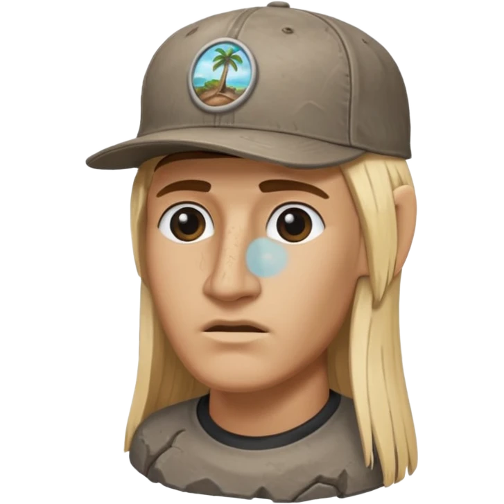 Easter island head rock with long blonde hair and a backwards baseball cap emoji
