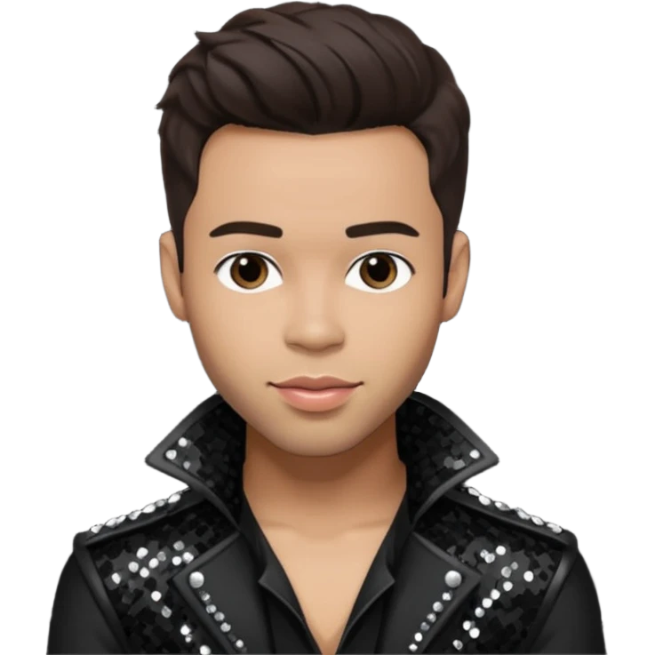 Prince Royce with dark brown hair, black sequin outfit emoji