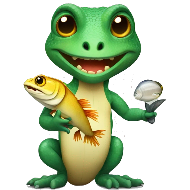 Lizard holding fish  emoji