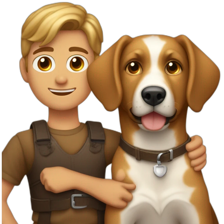 perro boyero de berna con un adolescente de pelo corto rubio de ojo marrones y piel clara emoji