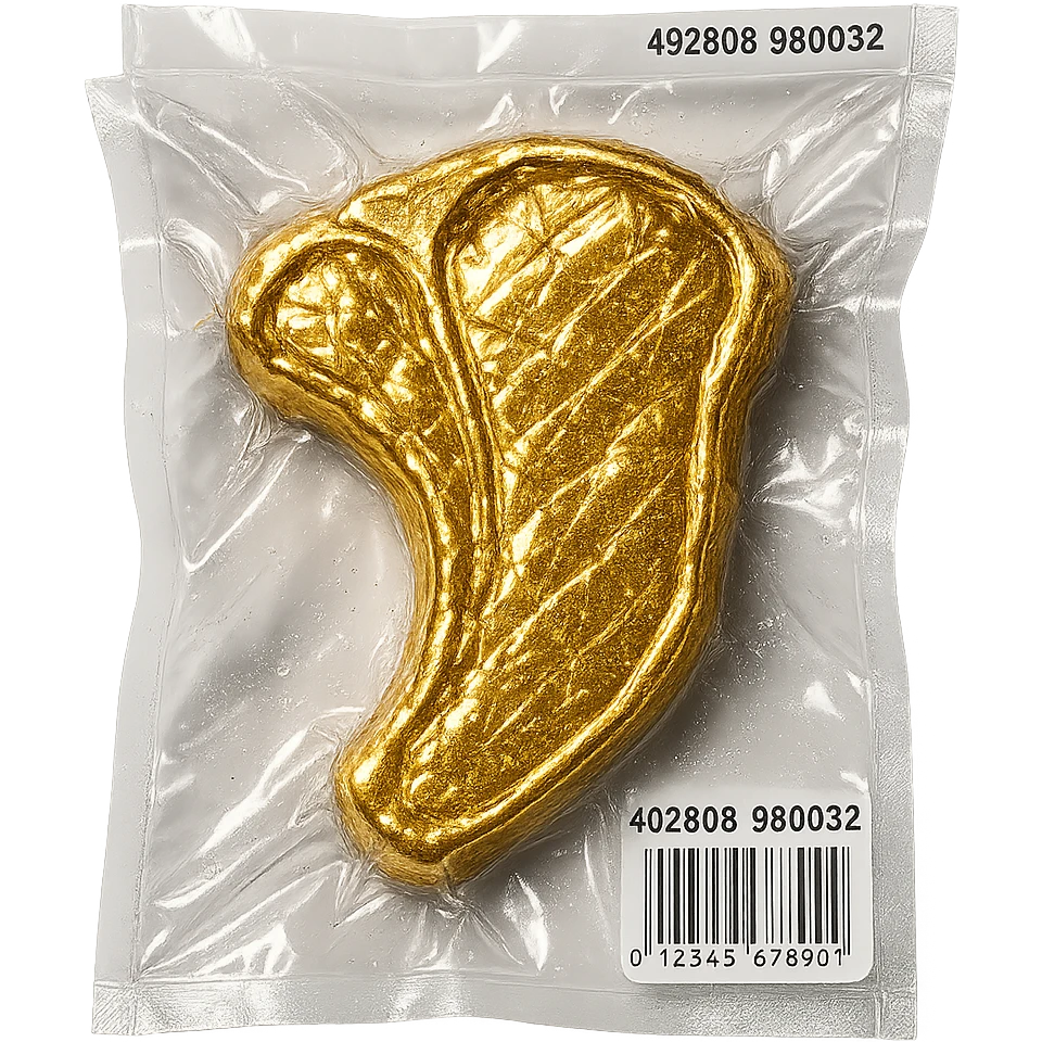 golden steak with diamond-like shine, very glossy emoji