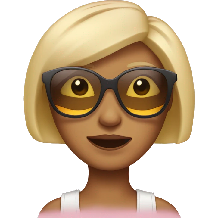 Girl with short blond bob and retro skinny sunglasses emoji