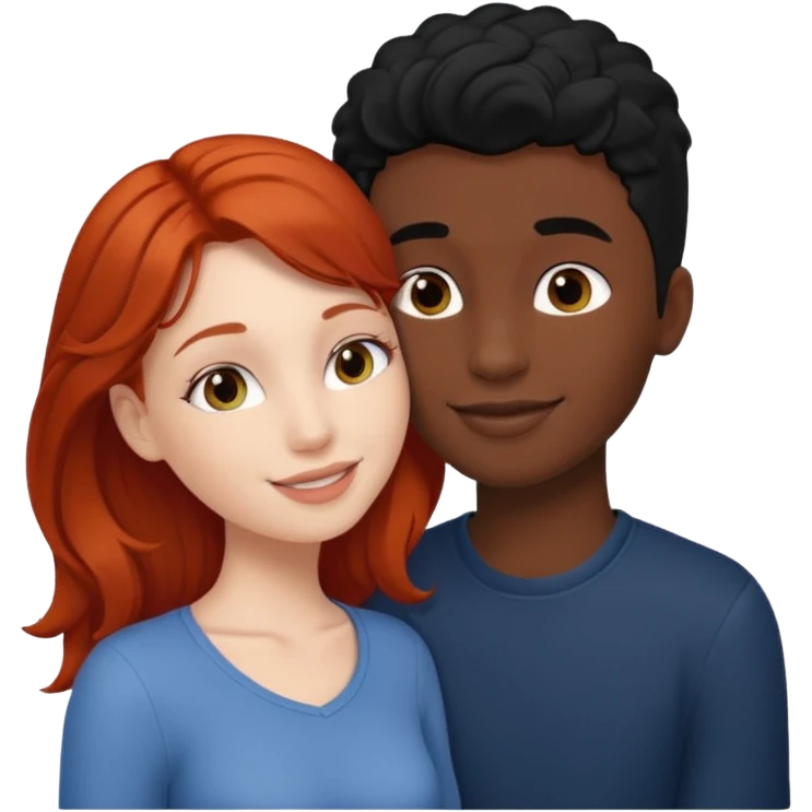 Redhead white girl kissing black hair black boy emoji