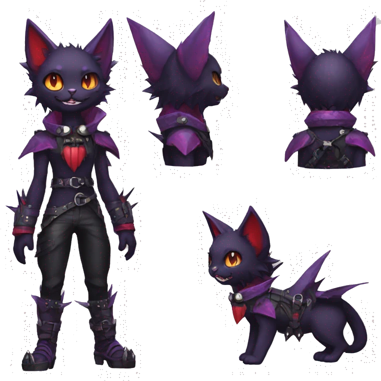 cool edgy black punk red Purple ethereal fantasy nargacuga-bat-cat-Fakemon spiked collar harness full body emoji