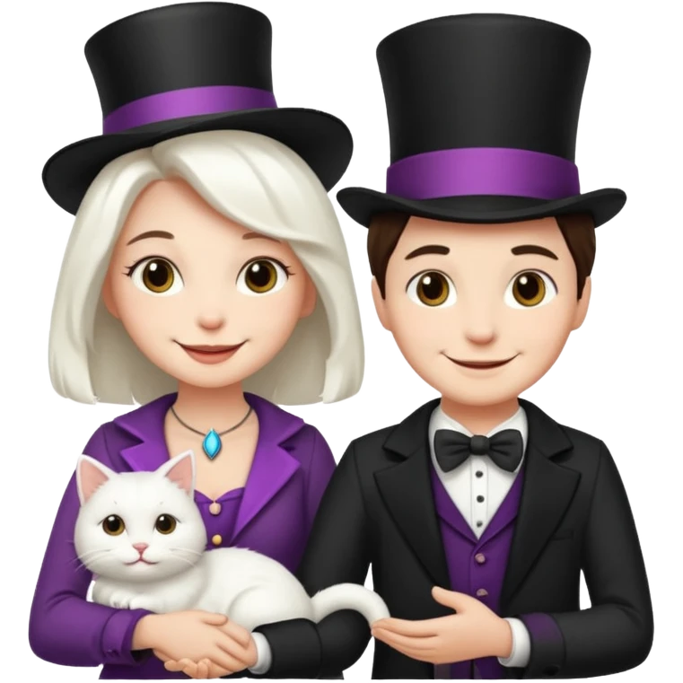 magician couple and their pet cat emoji
