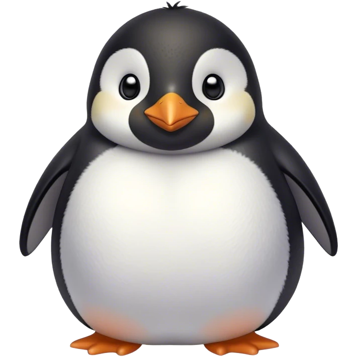 Cinematic chubby penguin, round fluffy body, tiny beak and feet, soft glowing feathers, gentle happy eyes, slightly tilted head, warm and irresistibly cute. emoji