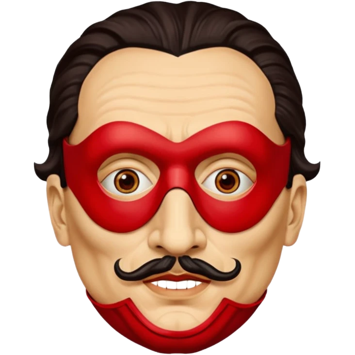 Faites-moi un masque de Salvador Dali d'une manière réaliste, la même série que La Casa de Bapel, et faites-le paraître comme s'il portait du rouge Sans lunettes emoji