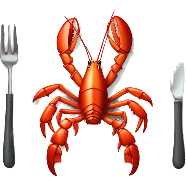 cooked red lobster served on a plate, with a focus on its claws and tail, vibrant and appetizing.” emoji