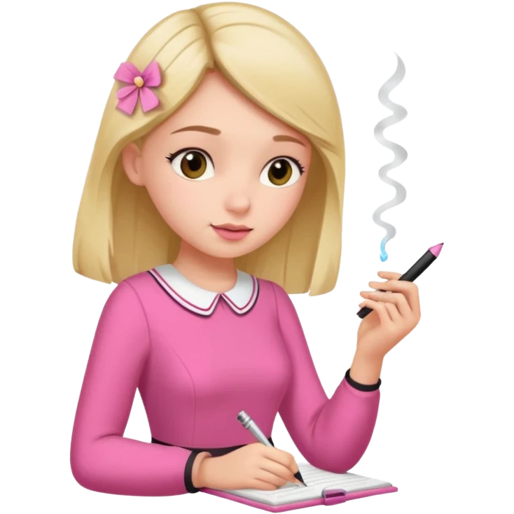 girl taking notes in pink thones and smell a fragance emoji