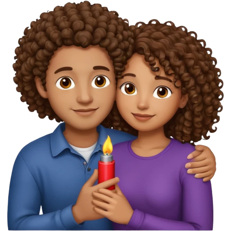 cuddling couple, male with lighter skin , brownskin girl with curly hair emoji
