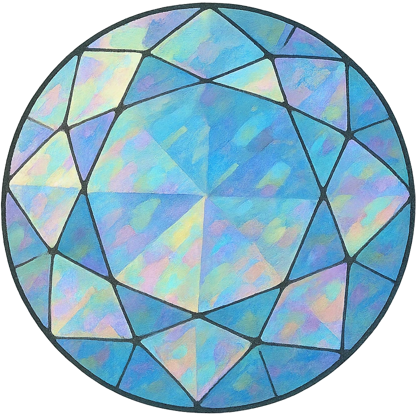 ghibli style round cut white diamond with holographic effect emoji