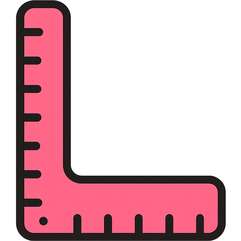 Make the L-shaped pink goniometer icon skinnier and a bit longer, keeping the pink color and measurement details, with no background. emoji