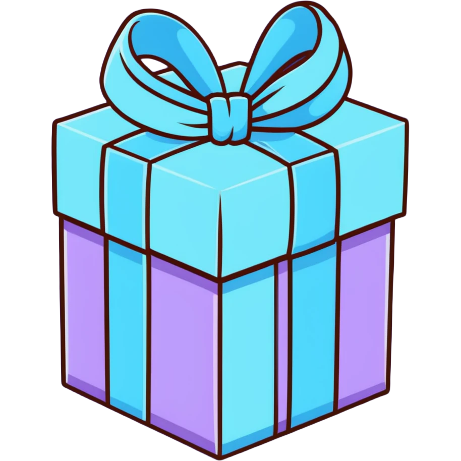 cute pastel gift box with ribbon, baby blue and lavender colors emoji