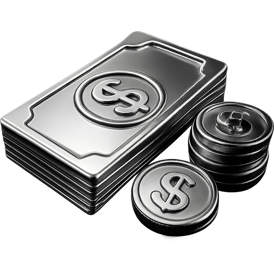 money, cash, dollar bills, coins, wealth in chrome style emoji