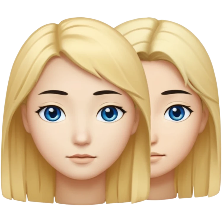 a face with half white with golden hair blue eyes on the left side, half asian with black hair and black eyes on the right side emoji