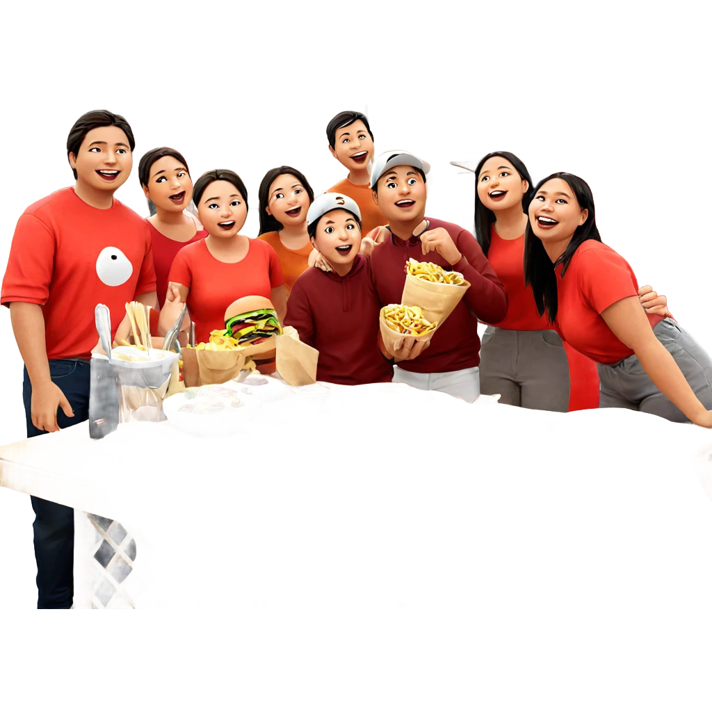 friends enjoying food indoors emoji