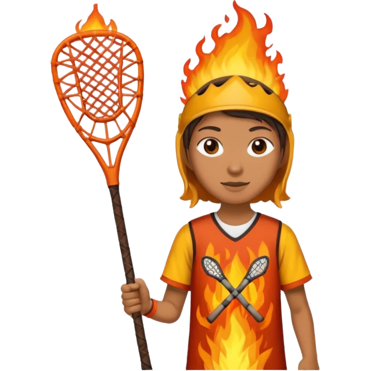 person made of fire holding a lacrosse stick to indicate that the lacrosse athlete is “on fire” emoji
