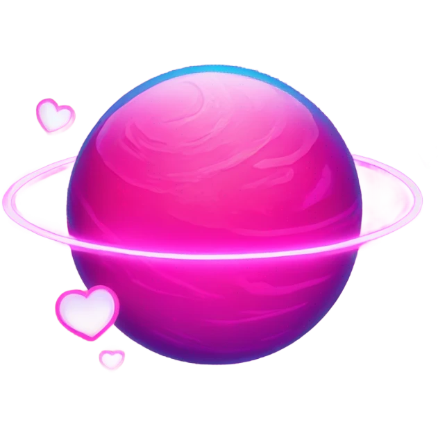 Neon pink planet with glowing rings and hearts  emoji