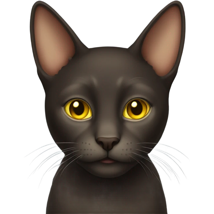 Dark brown cat with yellow eyes and big ears and long nose  emoji