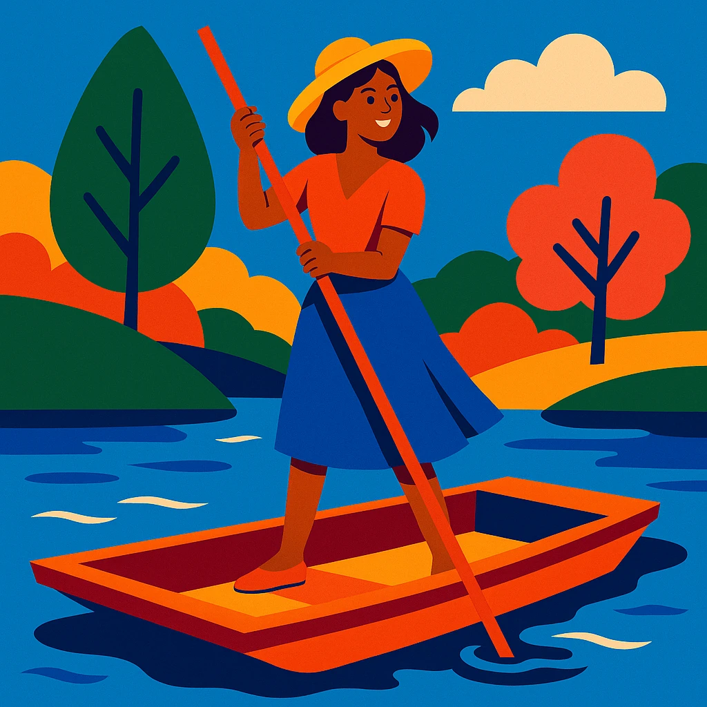 woman on a punt, vibrant illustration emoji