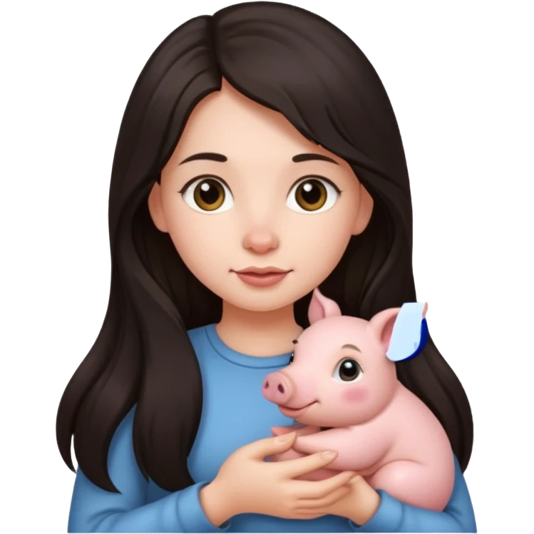 Ragazza bellissima capelli lunghi scuri con piccolo maialino  emoji