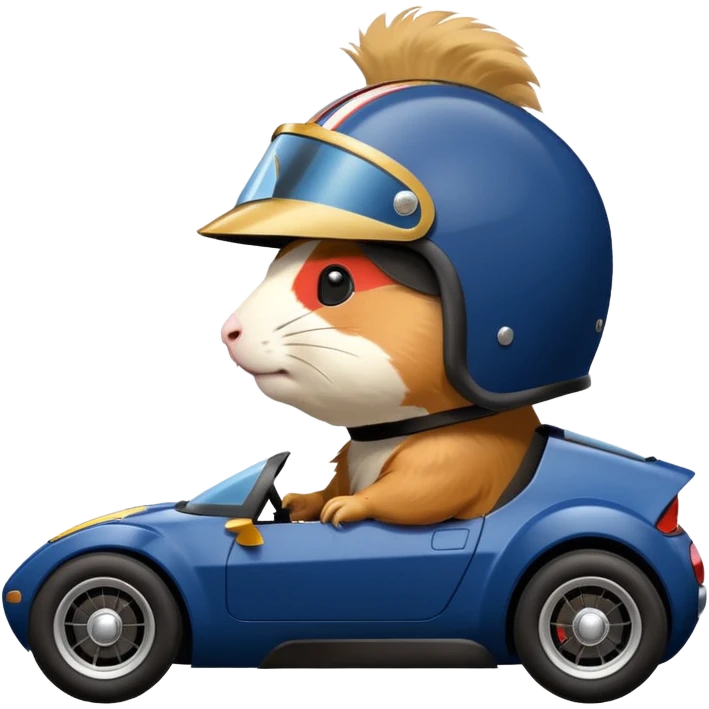 Side view of Midnight blue Local Motors Rally Fighter driven by a Guinea pig  emoji