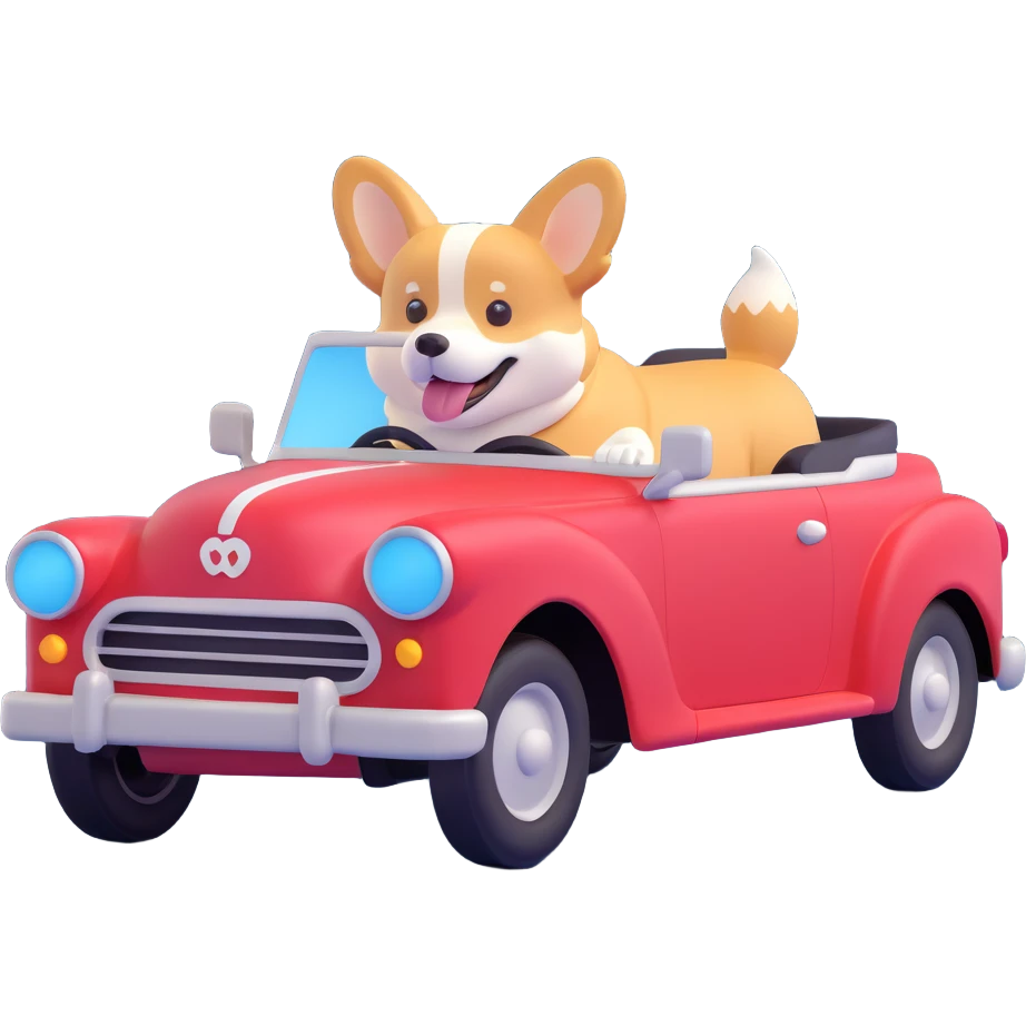 a corgi driving a convertible emoji