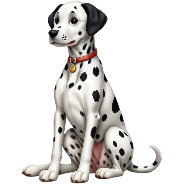 cinematic-[dalmatian dog]-realistic-full-body-sitting-emoji,-tail-resting-loosely-beside-its-paws,-head-tilted-dramatically,-sleek-[spotted]-fur,-simplified-yet-realistic-focused-features,-highly-detailed,-glowing-with-an-almost-sarcastic-glow emoji