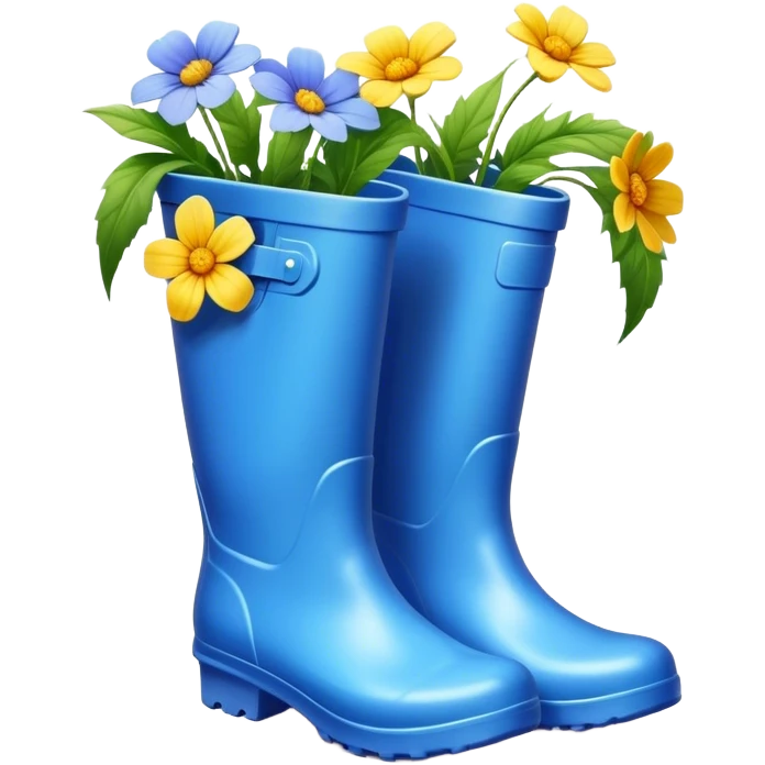 Realistic blue rain boots with wild flowers growing out of the boots  emoji