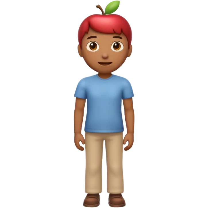 3D Apple emoji style person standing upright, neutral pose, centered, soft shadow, white background emoji