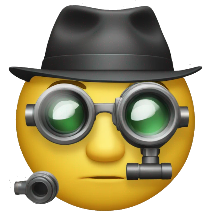 Secret agent with a spyglass looking at code emoji