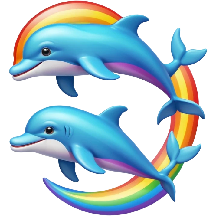 Cartoon Dolphins and rainbows very happy flying emoji