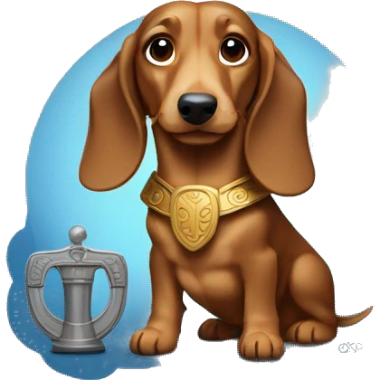 dauchund named hector as a greek god, emperor and thor all in one emoji