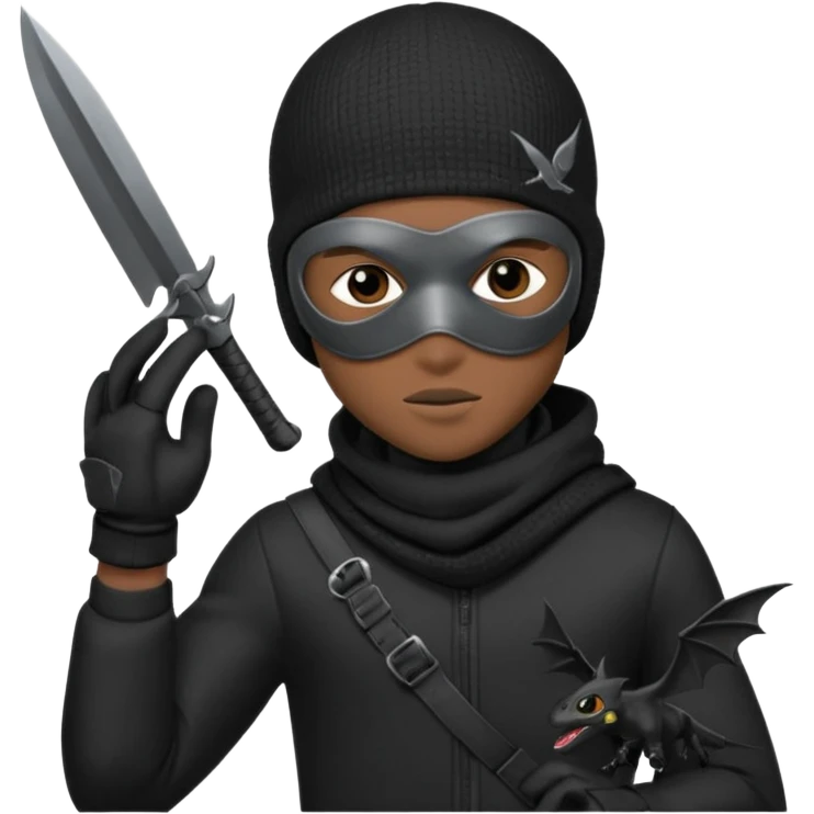 A young African male wearing a ski mask in full black clothing, holding a micro Draco in the air carelessly emoji