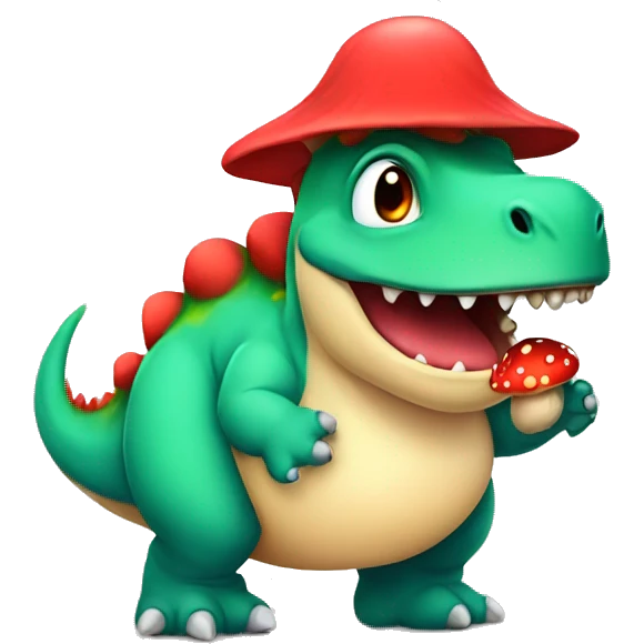 Chubby dinosaur with red mushroom hat emoji