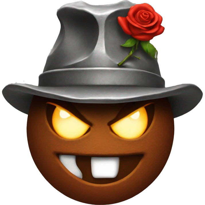 angry face made from hot molten iron with a rose as a hat emoji