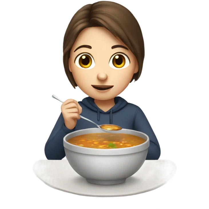 Girl brown hair eating soup emoji