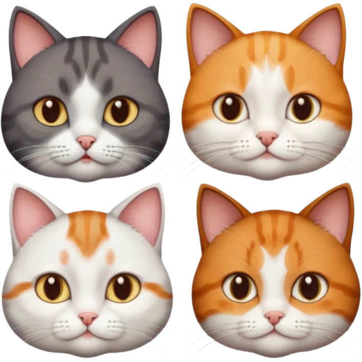 3 different coloured short haired cats including; a dark brown tabby and white cat, and a dark grey and white and a ginger and white emoji