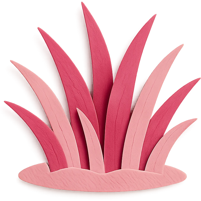 patch of pink grass with layered cutout look emoji