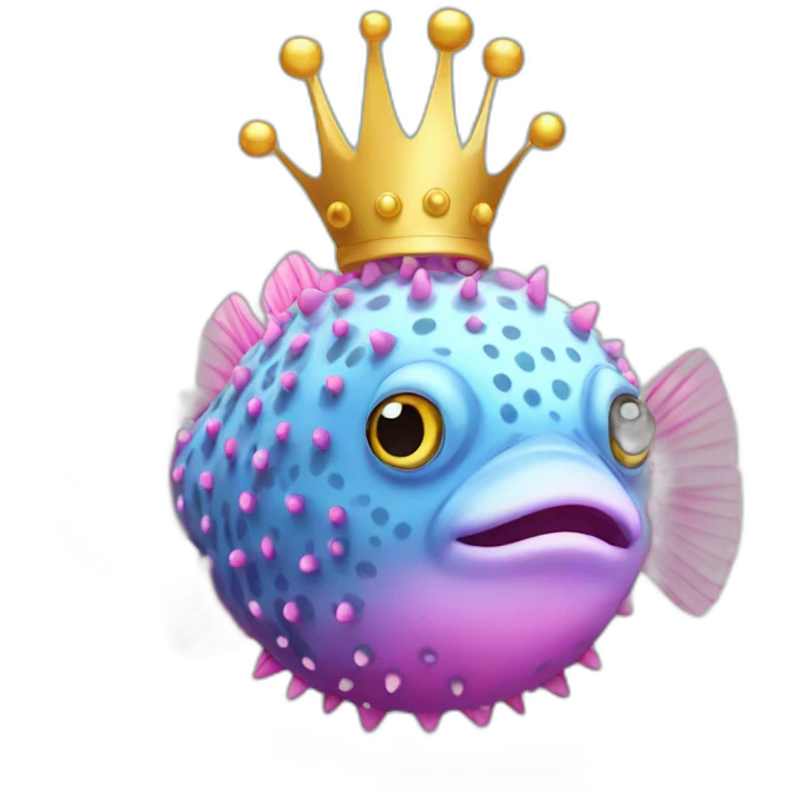 Pink Puffer fish with crown  emoji