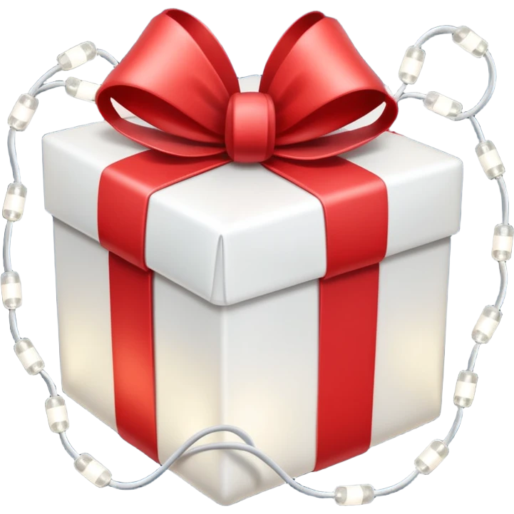 red and white christmas present with Christmas lights emoji