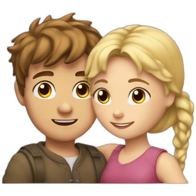Boy with brown hair hugging a girl with blonde hair  emoji