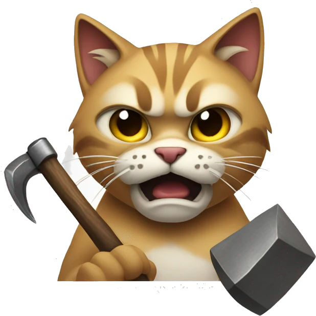 Angry cat with hammer emoji