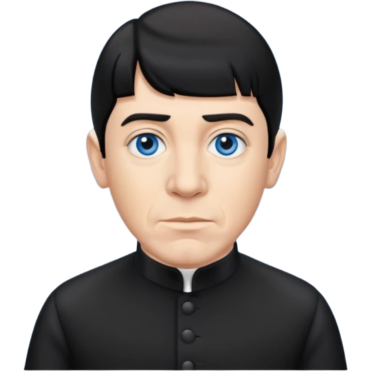 Moe Howard from the Three Stooges with blue eyes, black hair, black outfit emoji
