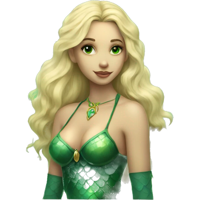 A mermaid girl with blonde hair and green eyes holds tarot cards emoji
