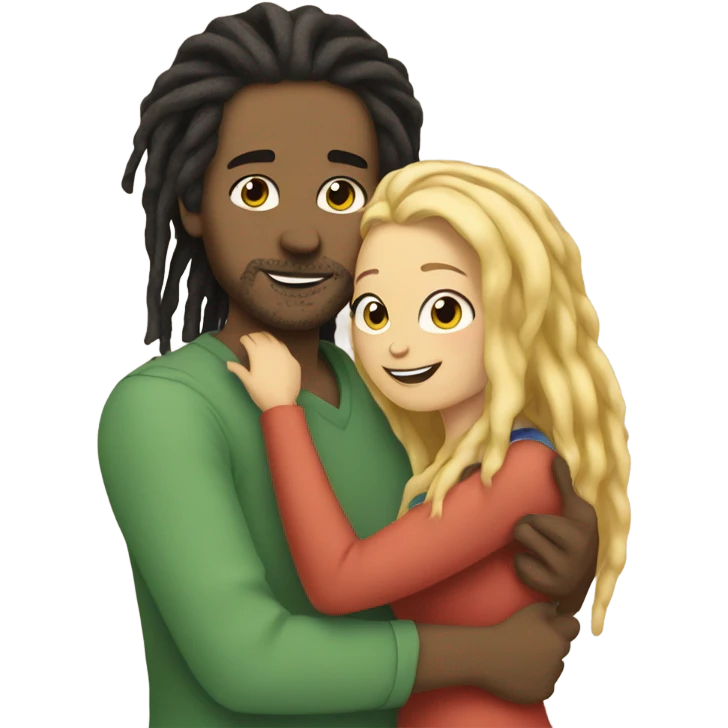 Man with dreadlocks hugging woman with blonde hair with 2 cats emoji