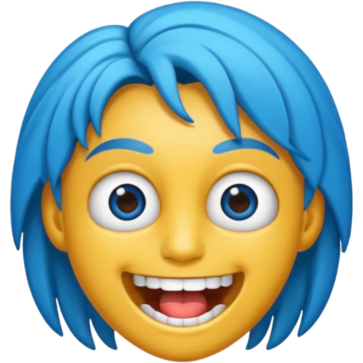 2D de gorillaz como emoji,cabelo azul bagunçado espetado ,olho totalmente branco e espaço grande entre os dentes ,com nariz e sobrancelha preta grossa emoji