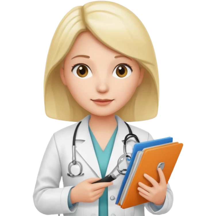 A female doctor with a folder of slides in her hands emoji
