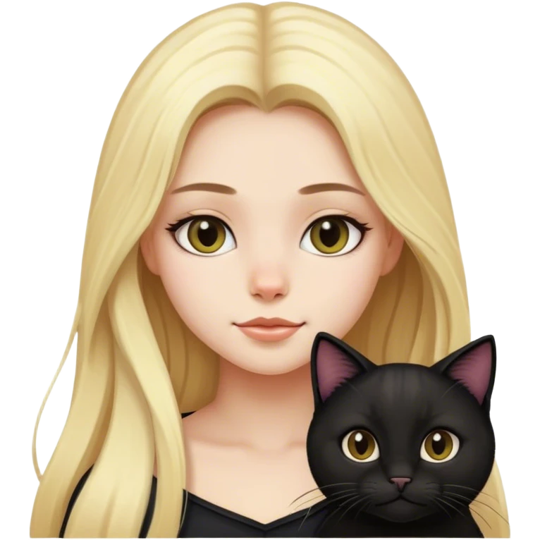 A blond girl with a black long-hair cat emoji