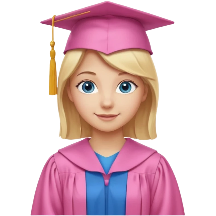 blonde hair, blue eyes, girl in pink grad cap and gown, standing, proud pose emoji